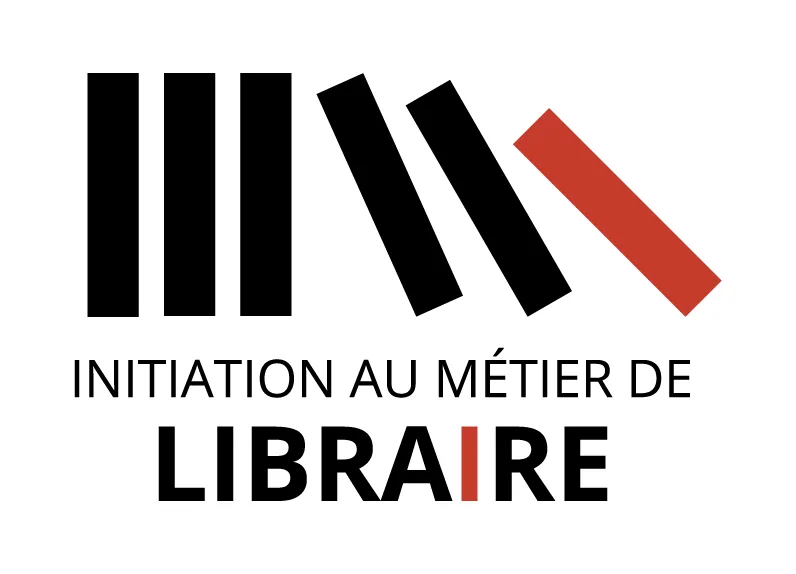 Logo d'Initiation au métier de libraire : des livres noirs qui basculent comme des dominos jusqu'à un livre rouge.